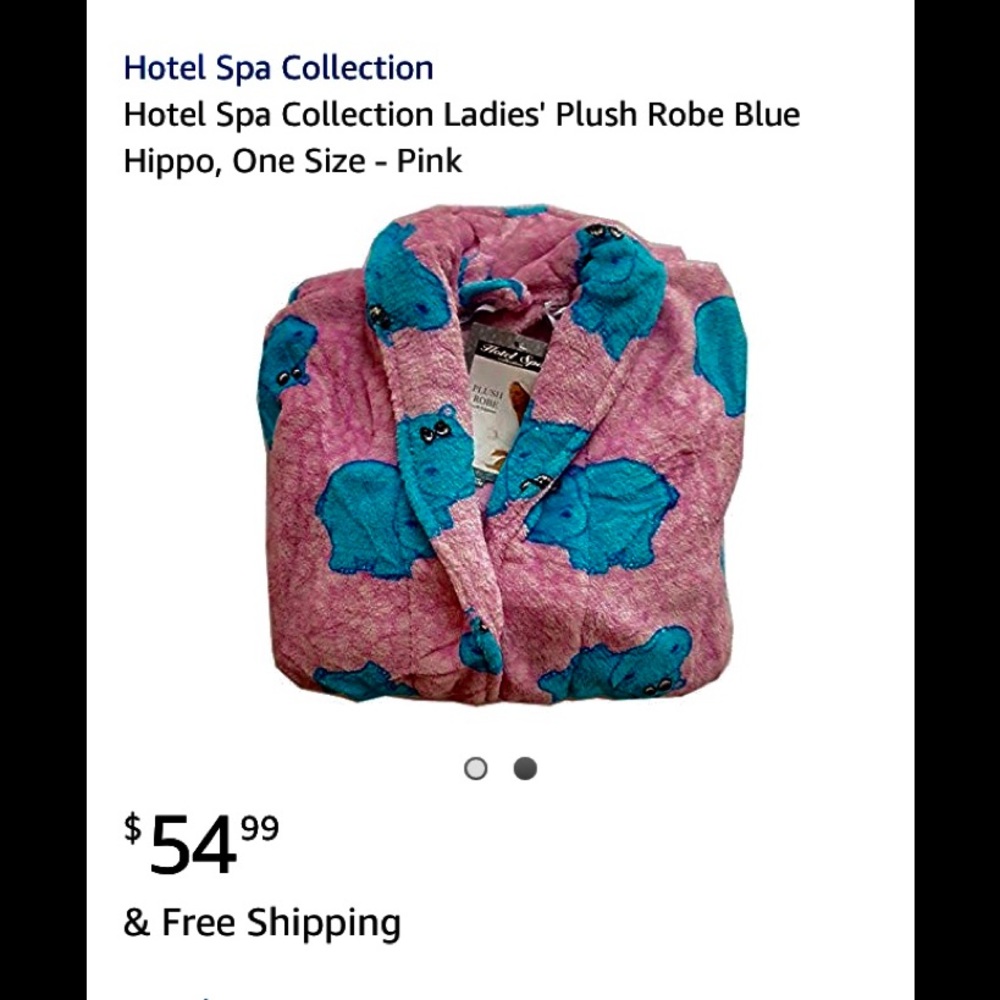 Plush Pink with blue hippos robe